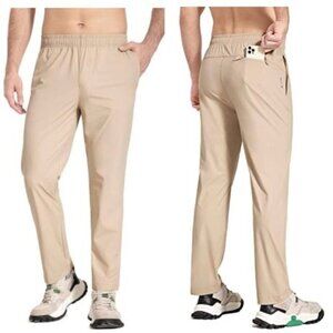 Baleaf Men's Running Stretch Golf Workout Pants Water Resistant Khaki Large